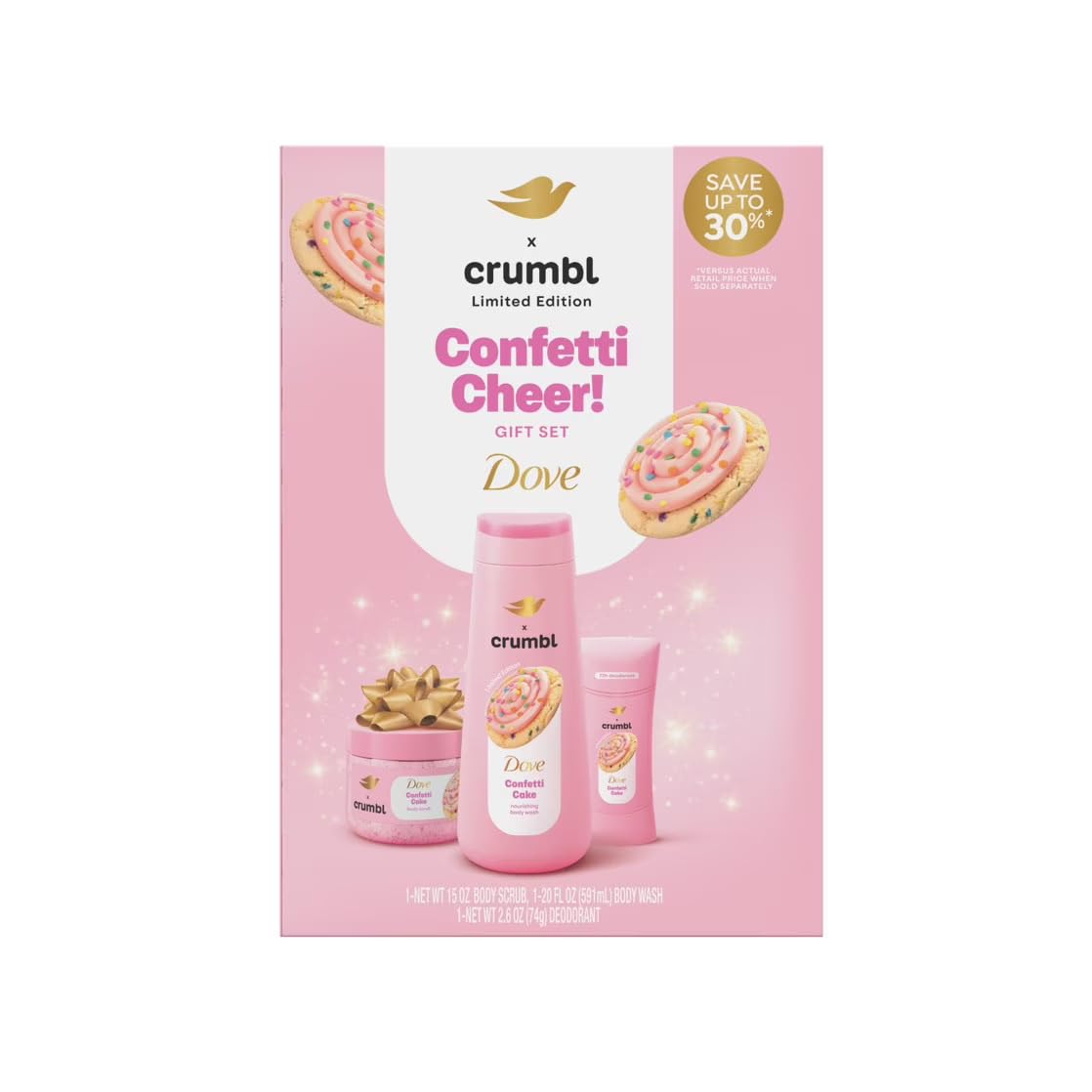 Dove Crumbl Limited Edition Confetti Cake Body Care Gift Set, 3 Count