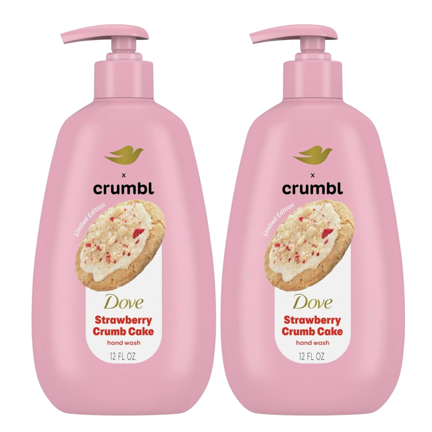 Dove X Crumbl Moisturizing Liquid Hand Wash Strawberry Crumb Cake | 2-pack, of 12 oz Hand Wash with Pump | Limited Edition (Strawberry Crumb Cake)