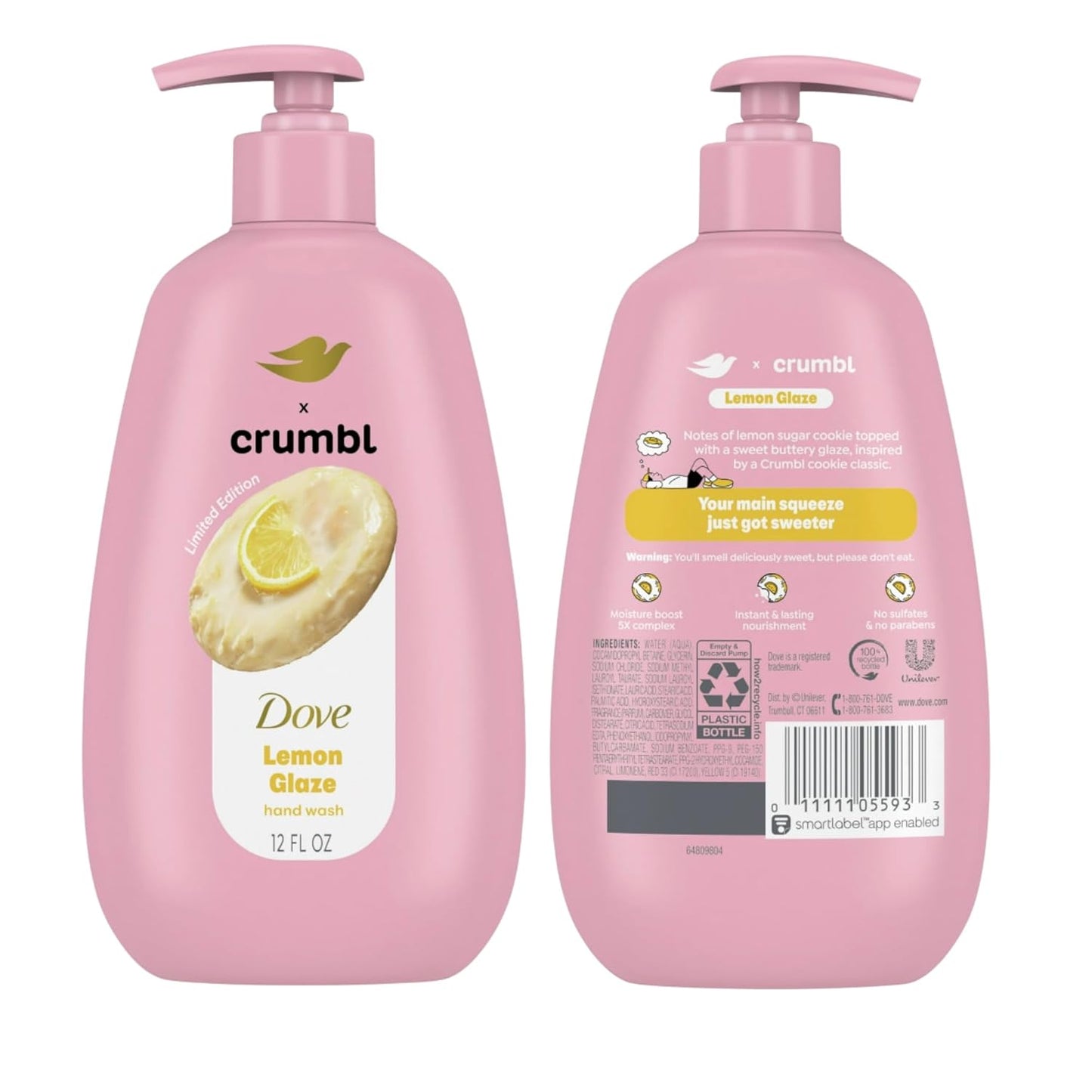 Dove X Crumbl Moisturizing Liquid Hand Wash Lemon Glaze | 2-pack, of 12 oz Hand Wash with Pump | Limited Edition (Lemon Glaze)